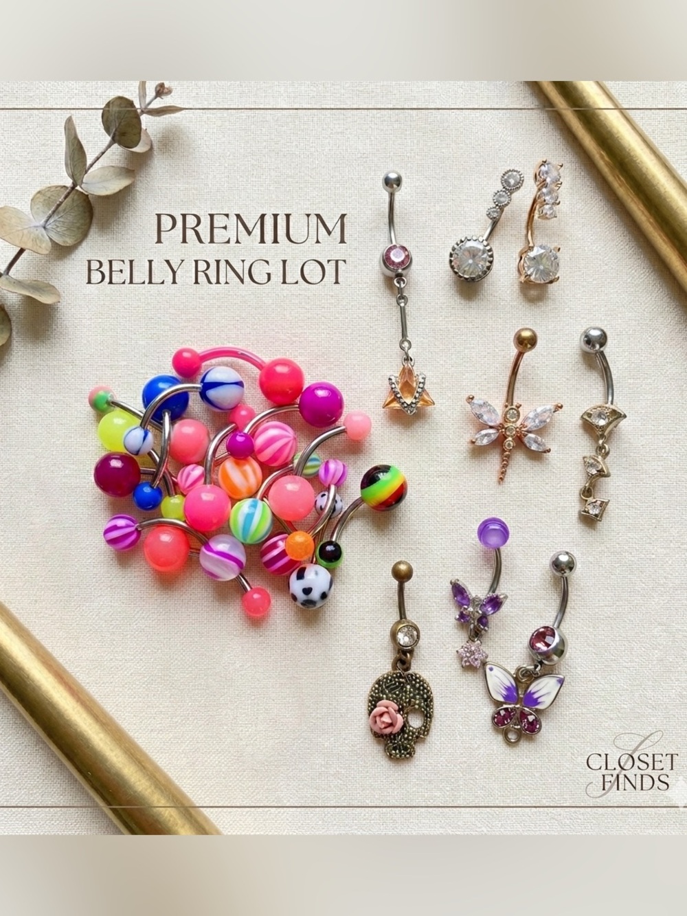 Belly Button Ring Lot 14G Stainless Steel Crystal Dangle Acrylic Navel Ring